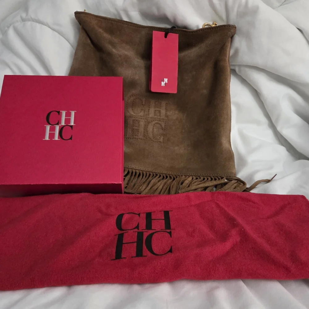 Carolina Herrera Brown Suede Fringe Crossbody Bag - Picture 7 of 9